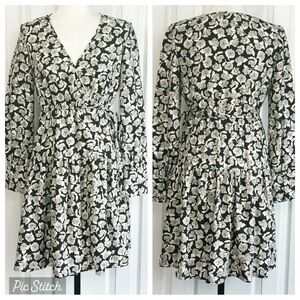 NWT Neon & Nylon Black Rocky Rose Floral Print Long Sleeve Wrap Dress 4